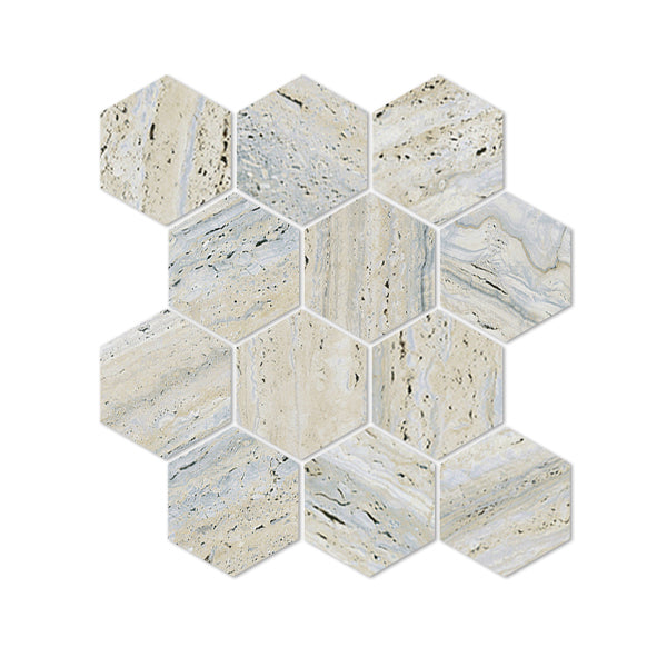 260x300mm Everstone - Euromarmo Travertine Silver Gold Hex