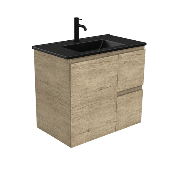 Dolce Matte Black Edge Scandi Oak 750 Wall-Hung Vanity