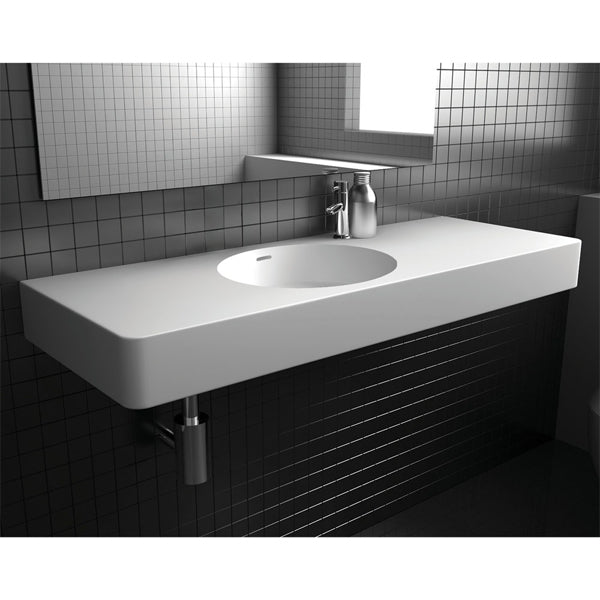 Encanto 1200 Solid Surface Wall Basin, Centre Bowl, 1 Tap Hole