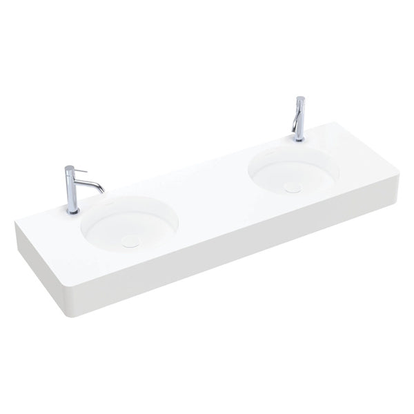 Encanto 1400 Solid Surface Wall Basin, Double Bowl, 2 Tap Holes