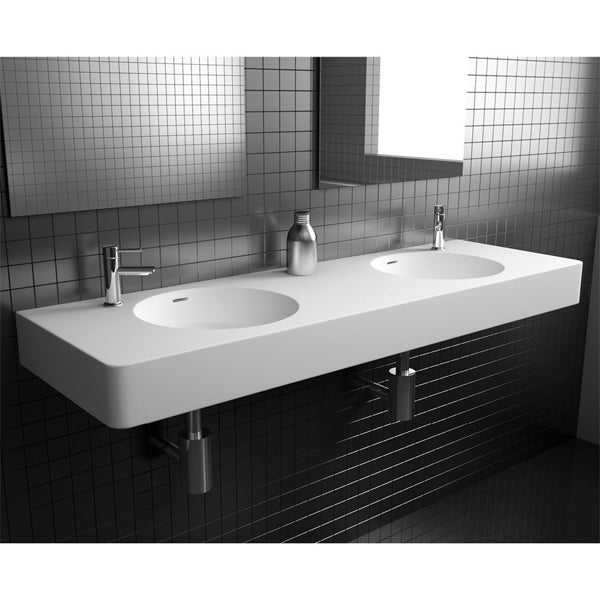 Encanto 1400 Solid Surface Wall Basin, Double Bowl, 2 Tap Holes