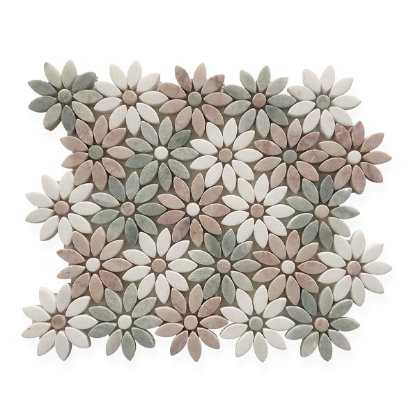 Vulcano Design - Flori Di Marmo Mosaic, Rosado Verde Cristallo & Thassos Tumbled