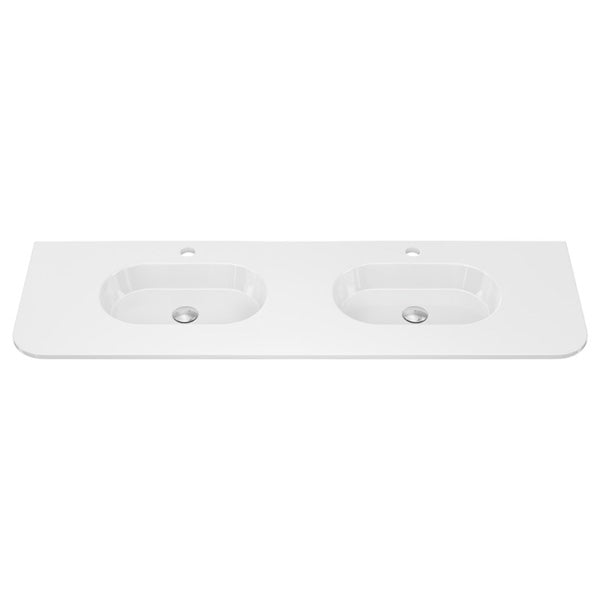 Lola Gloss Full Depth Curved Ceramic Basin Top Double Bowl 1500mm 1TH