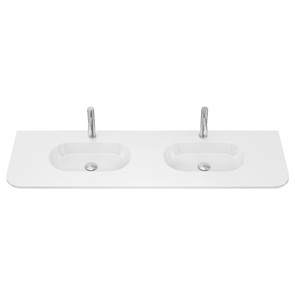 Lola Gloss Full Depth Curved Ceramic Basin Top Double Bowl 1500mm 1TH