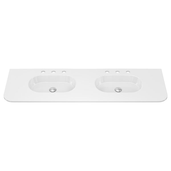 Lola Gloss Full Depth Curved Ceramic Basin Top Double Bowl 1500mm 3TH