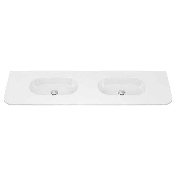 Lola Gloss Full Depth Curved Ceramic Basin Top Double Bowl 1500mm NTH