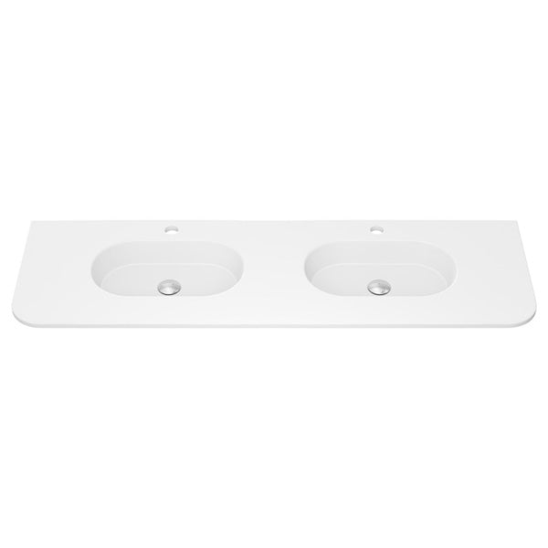 Lola Matte Full Depth Curved Ceramic Basin Top Double Bowl 1500mm 1TH