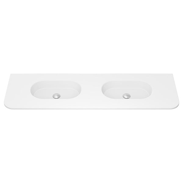 Lola Matte Full Depth Curved Ceramic Basin Top Double Bowl 1500mm NTH