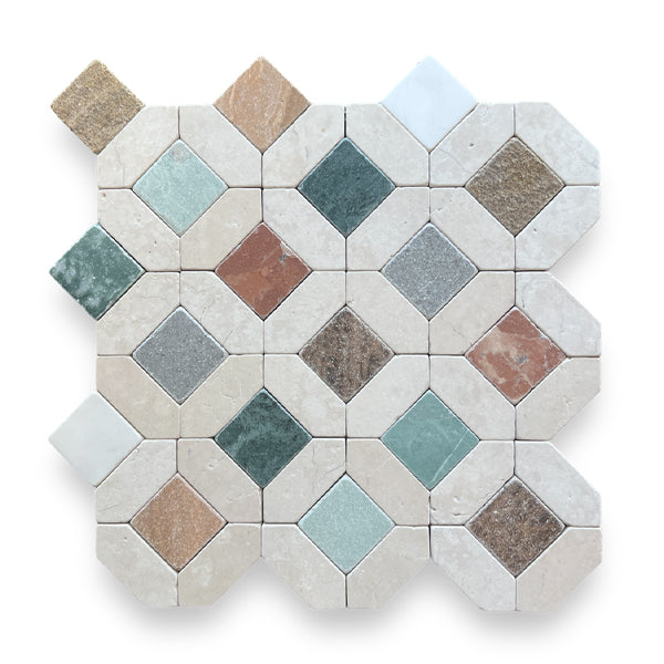 Vulcano Design - Tunis Mosaic, Crema Serena & Multi Colour Tumbled