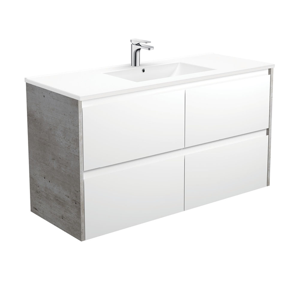 Dolce Amato 1200 Satin White Wall-Hung Vanity, Industrial Panels
