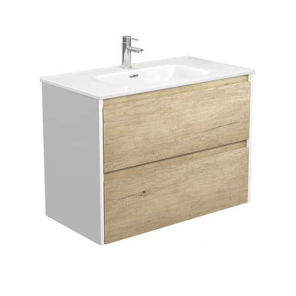 Joli Amato 900 Scandi Oak Wall-Hung Vanity, Satin White Panels