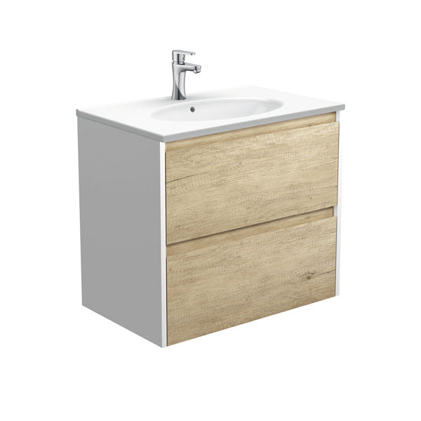 Rotondo Amato 750 Scandi Oak Wall-Hung Vanity, Satin White Panels